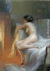 Apache Fire Signal Paintings - A Nude Reclining by the Fire by Delphin Enjolras
